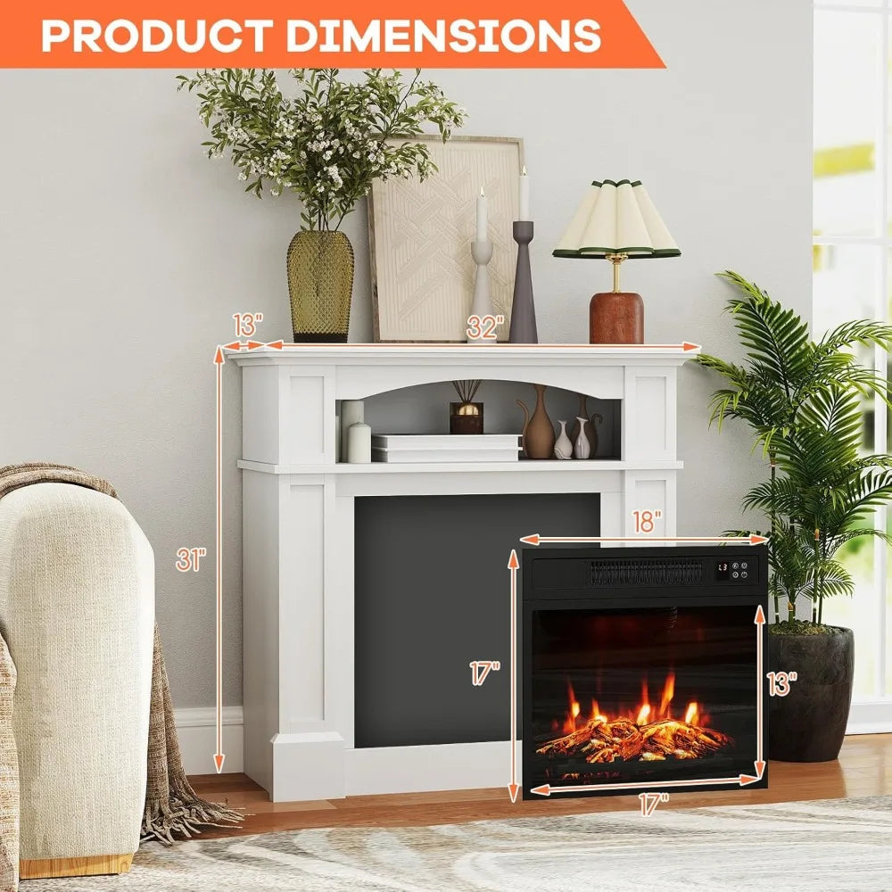 Freestanding Electric Fireplace Mantel And Wood Surround