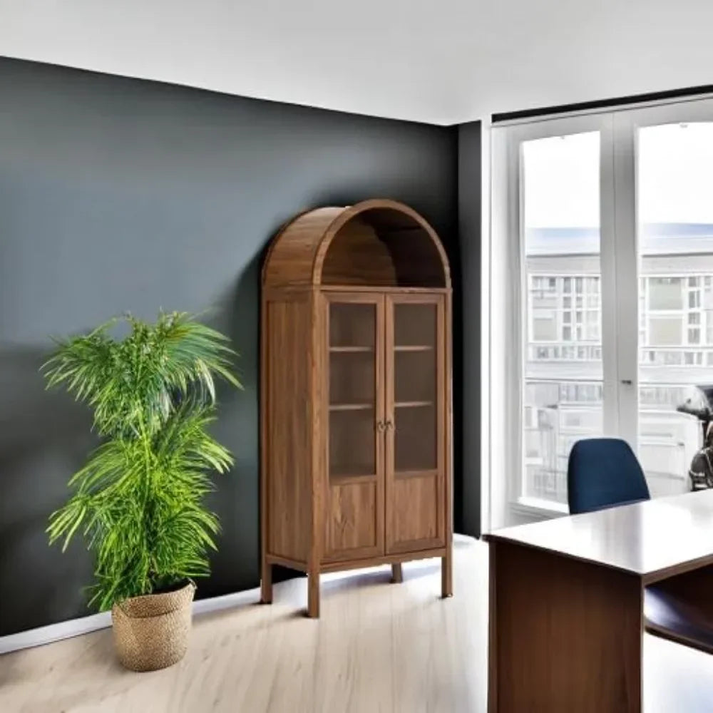 Guangbai Tall Arched Storage Display Cabinet Solid Wood