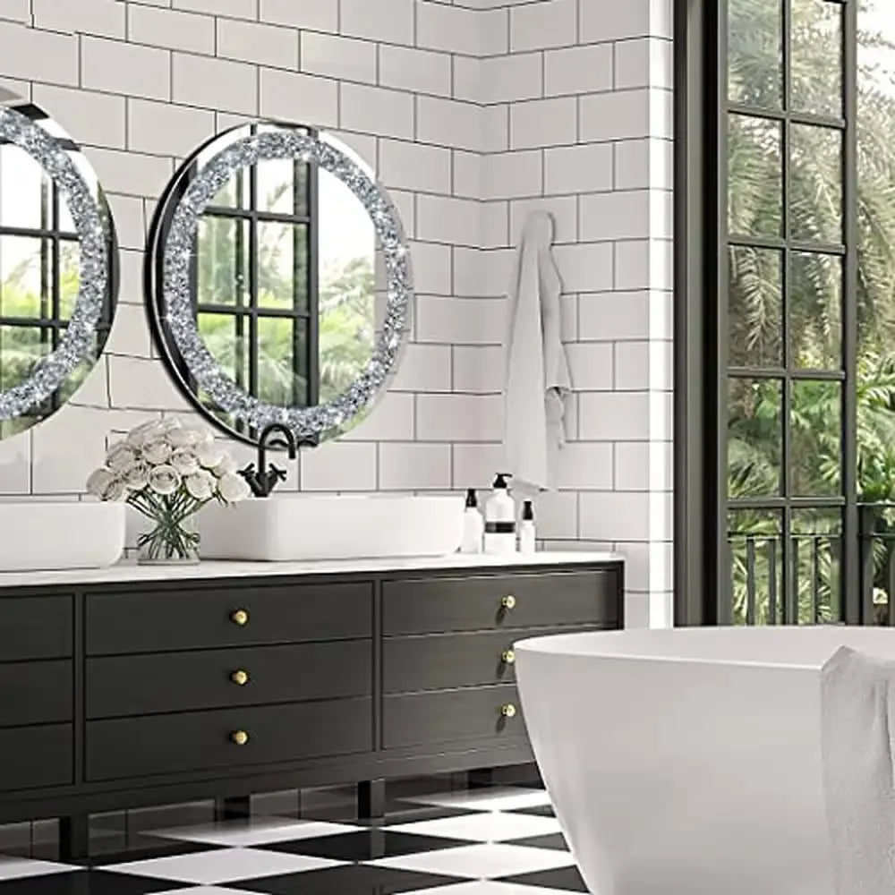 XMSJ Luxury Crystal Crush Diamond Round Wall Mirror