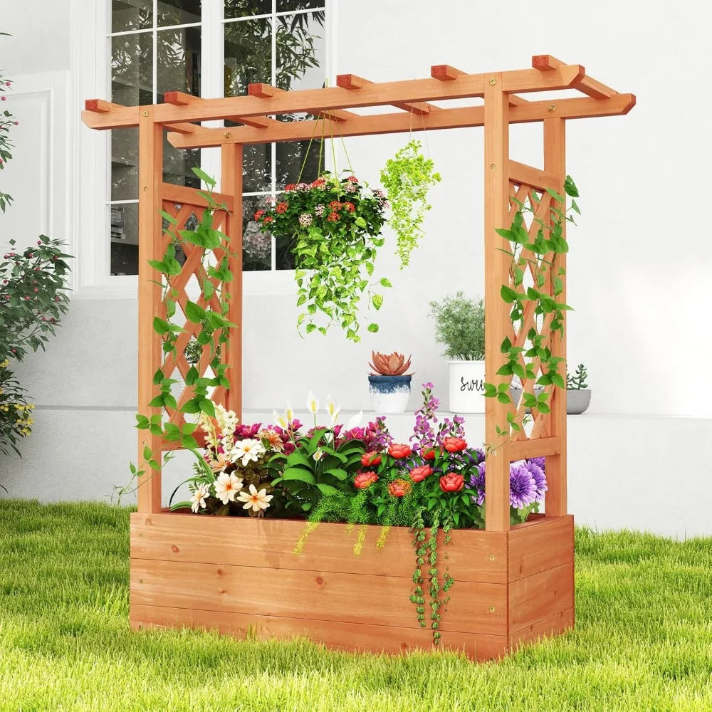 HAPPYGRILL Raised Garden Bed With Trellis And Planter Box
