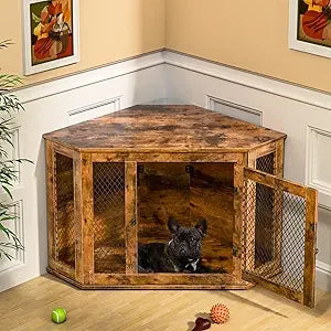 XUYUAN Corner Dog Crate Furniture End Table With Mesh