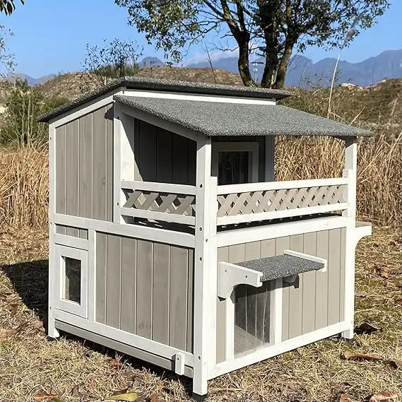 Two Story Wooden Feral Cat Shelter With Waterproof Roof