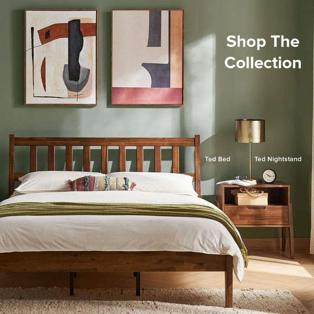 XUYUAN Solid Wood Nightstand With Charging Station Modern