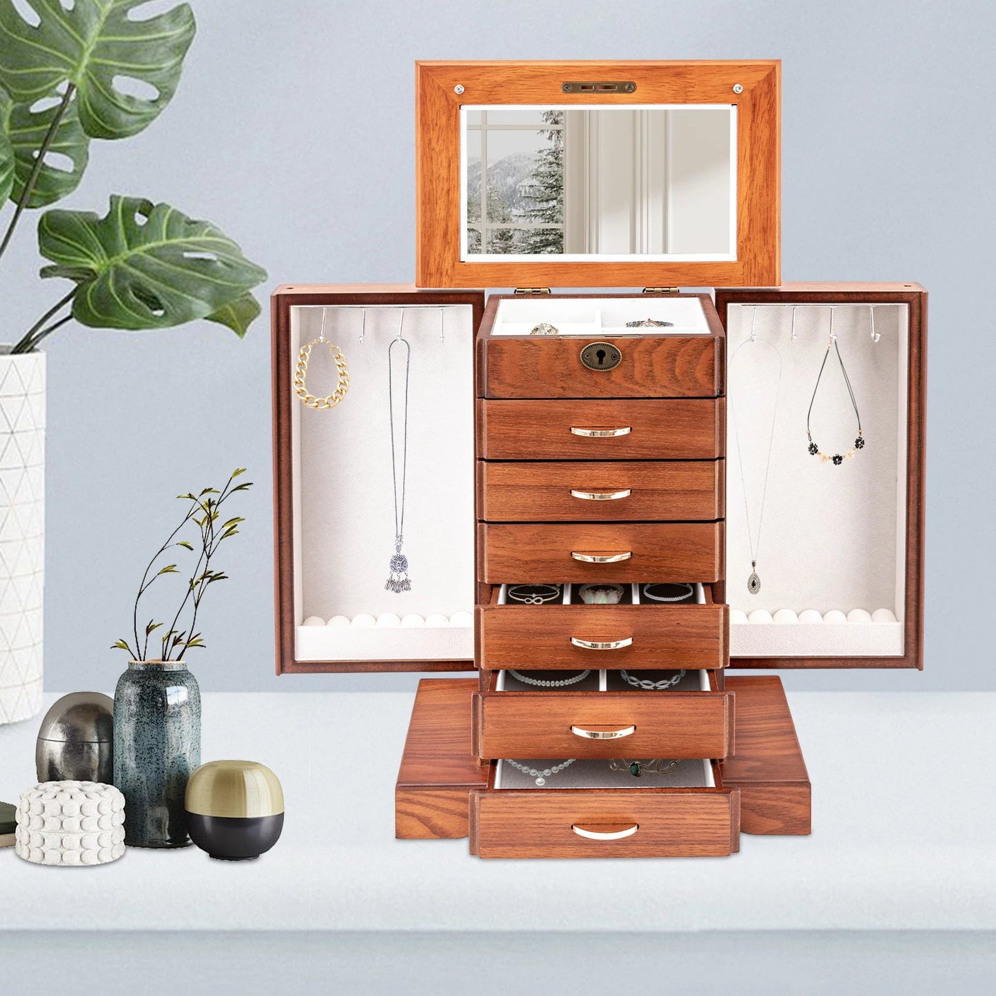 Sichuan Retro Walnut Jewelry Box 7 Layers Flocking Lining