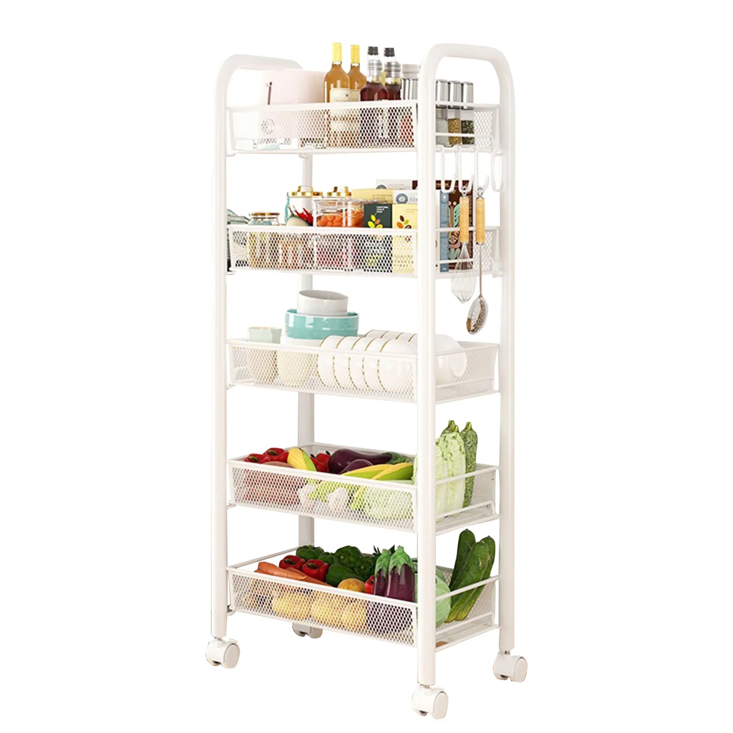 Five Layer Metal Kitchen Rack Floor Standing Storage Trolley
