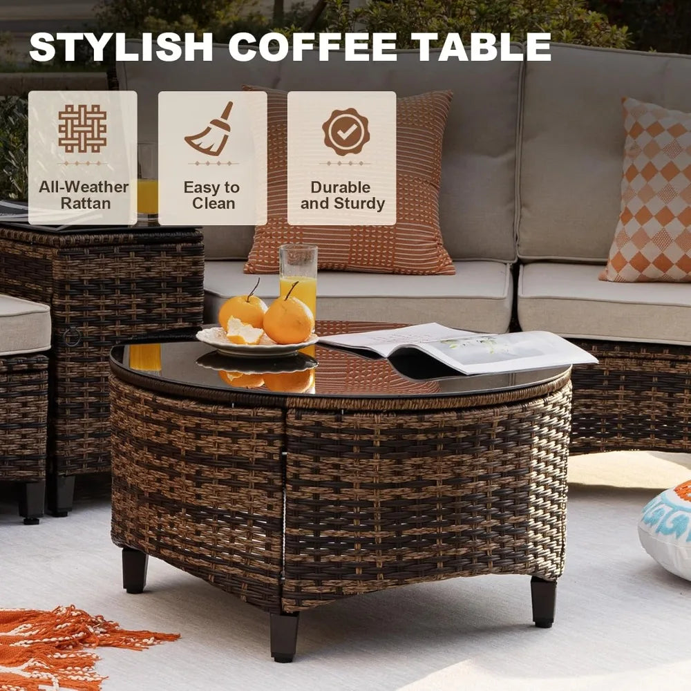 Angduo Outdoor 9 Piece Patio Furniture Set Half Moon