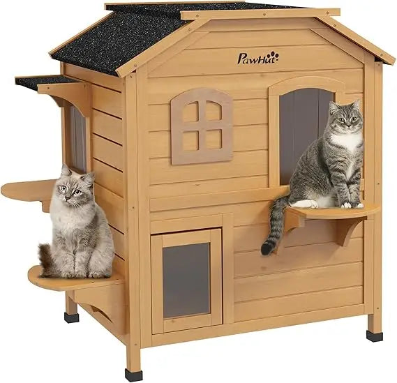 Pawhut Outdoor Cat House Weatherproof Wooden Enclosure