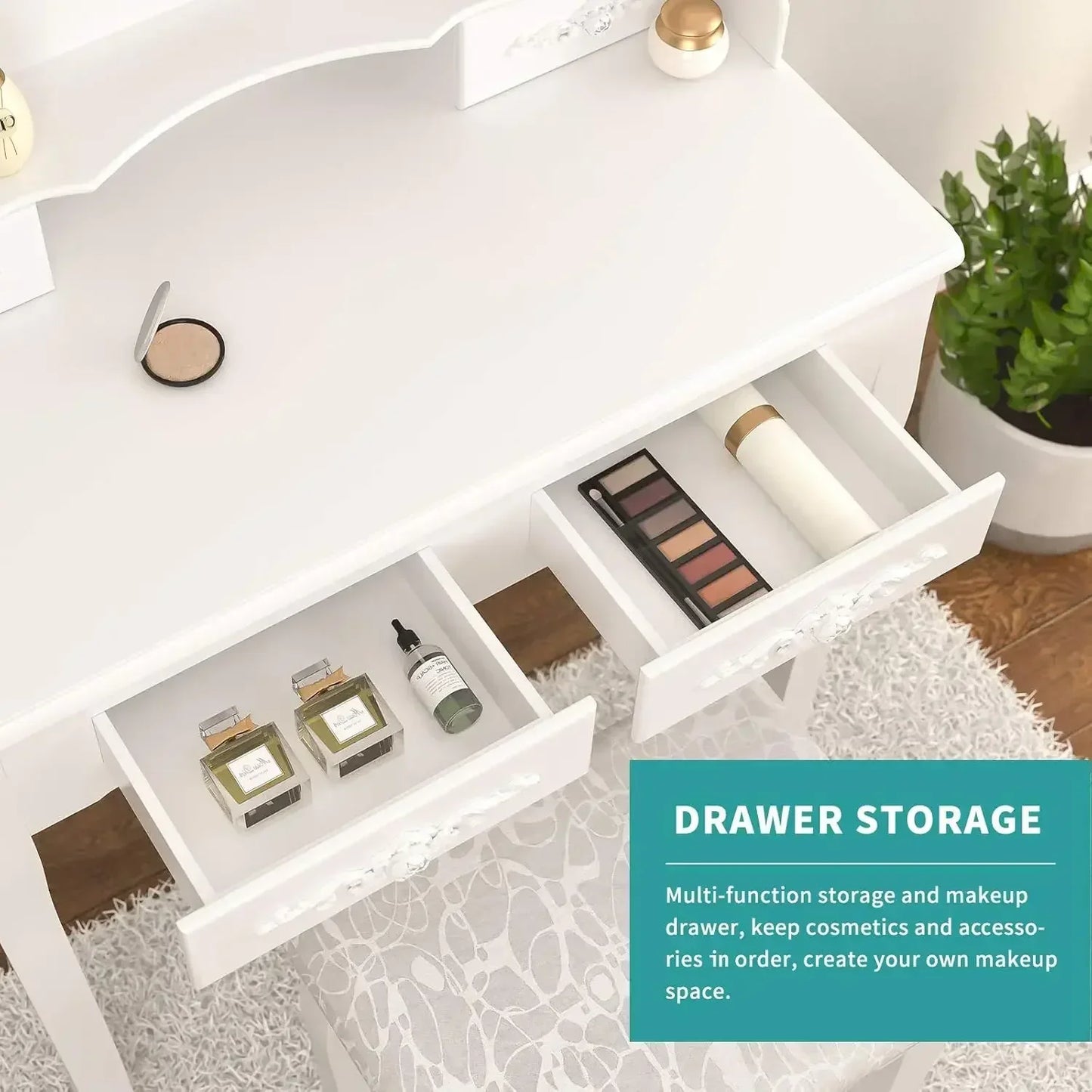 XMSJ Vanity Table Set With Oval Mirror And Stool Elite