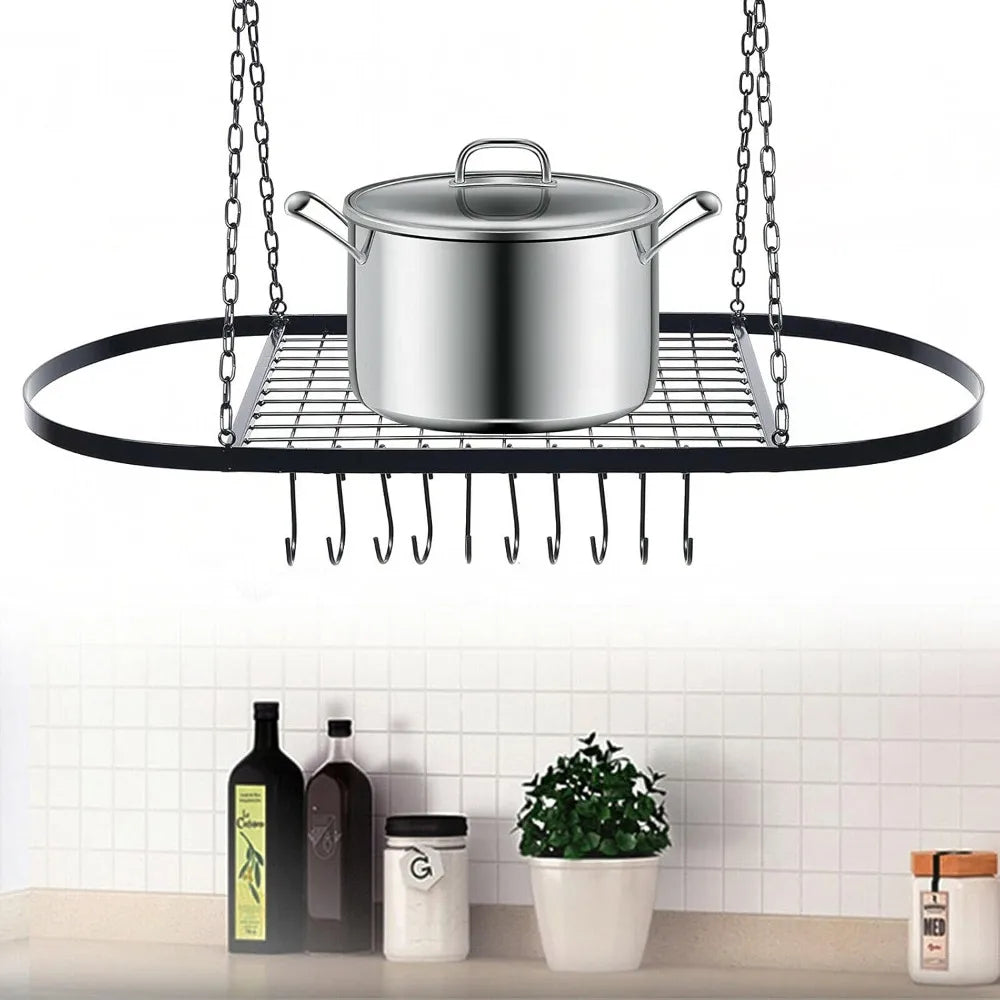 Bymaocar Pot Pan Rack With Shelf And 9 Hooks Wall Mount