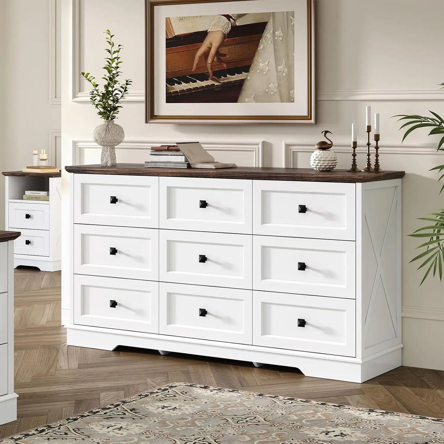 Guangbai Farmhouse 9 Drawer Dresser Wood Storage Chest