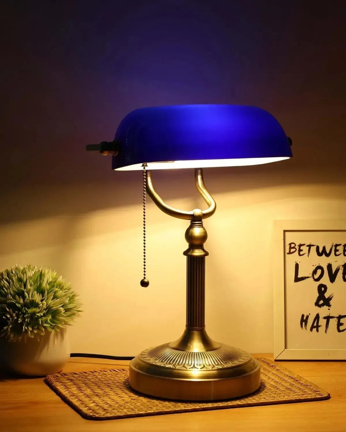 Newrays Plug In Glass Banker Lamp Zipper Switch Table Lamp
