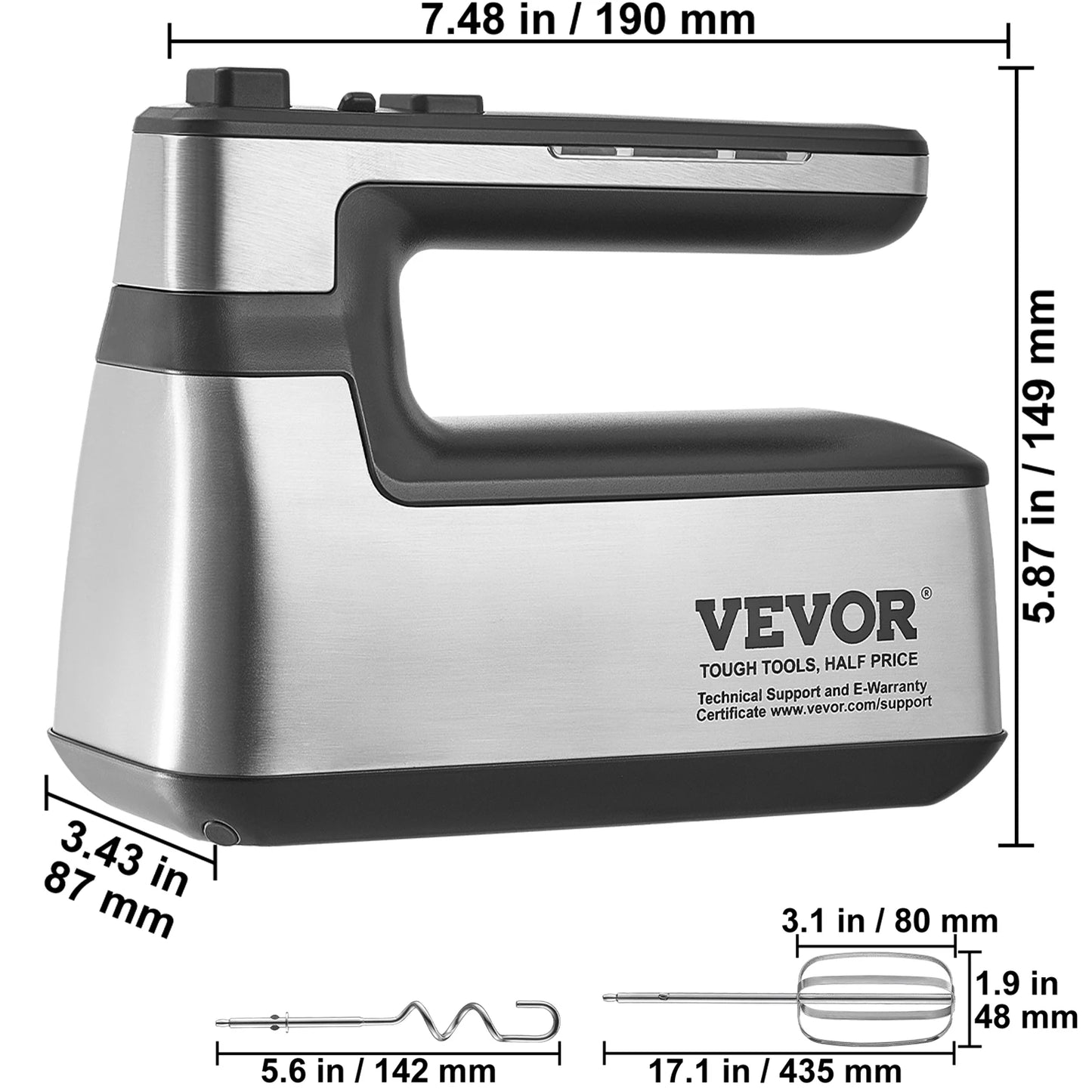 VEVOR Cordless Electric Hand Mixer With 5 Gear Speeds