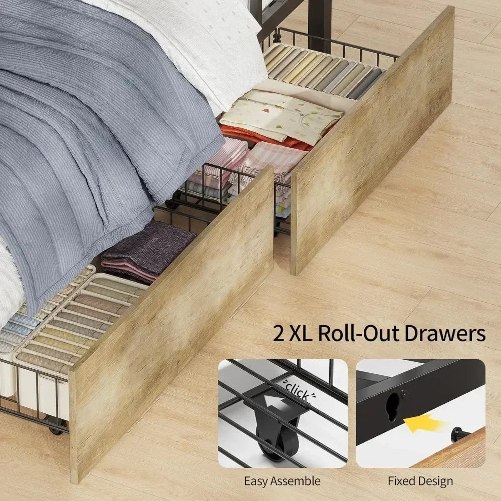 XMSJ Twin Over Twin Metal Bunk Bed With Desk Outlets