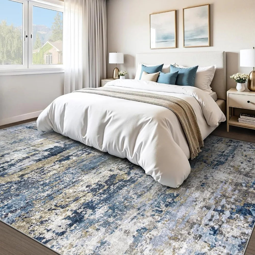 Color Modern Abstract Neutral Area Rug Soft Non-Slip Low-Pile