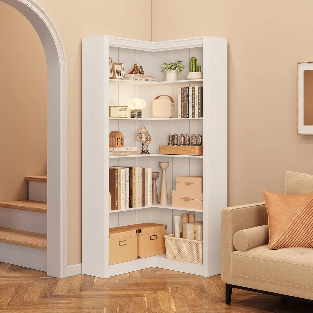 Angduo Corner Bookshelf L Shaped Five Tier Display Shelf