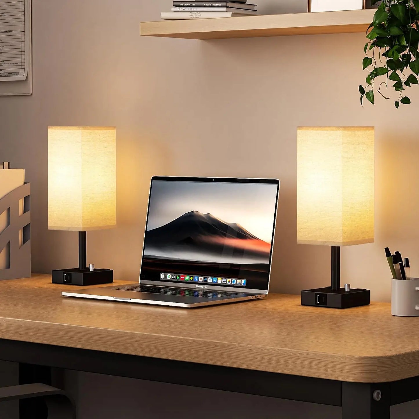 Fully Dimmable Nightstand Lamps Set Of 2 With USB Ports