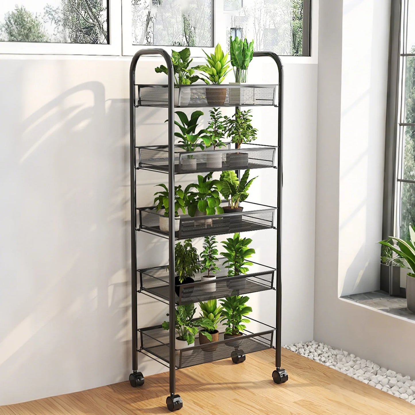 Five Layer Metal Kitchen Rack Floor Standing Storage Trolley