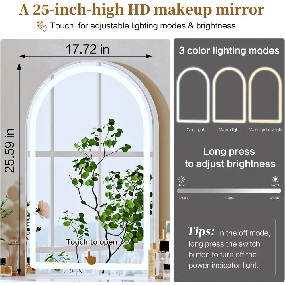 ANGDUO Vanity Desk With Mirror And Lights Modern Makeup