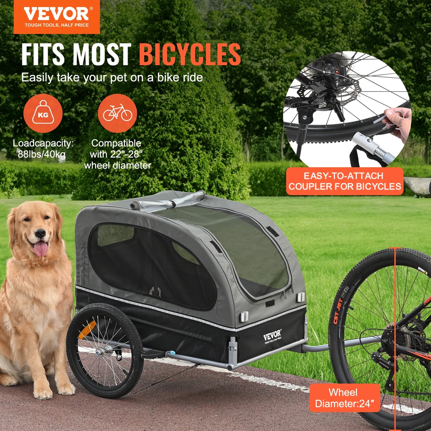 SucceBuy Dog Bike Trailer Carrier With Wheels Reflectors