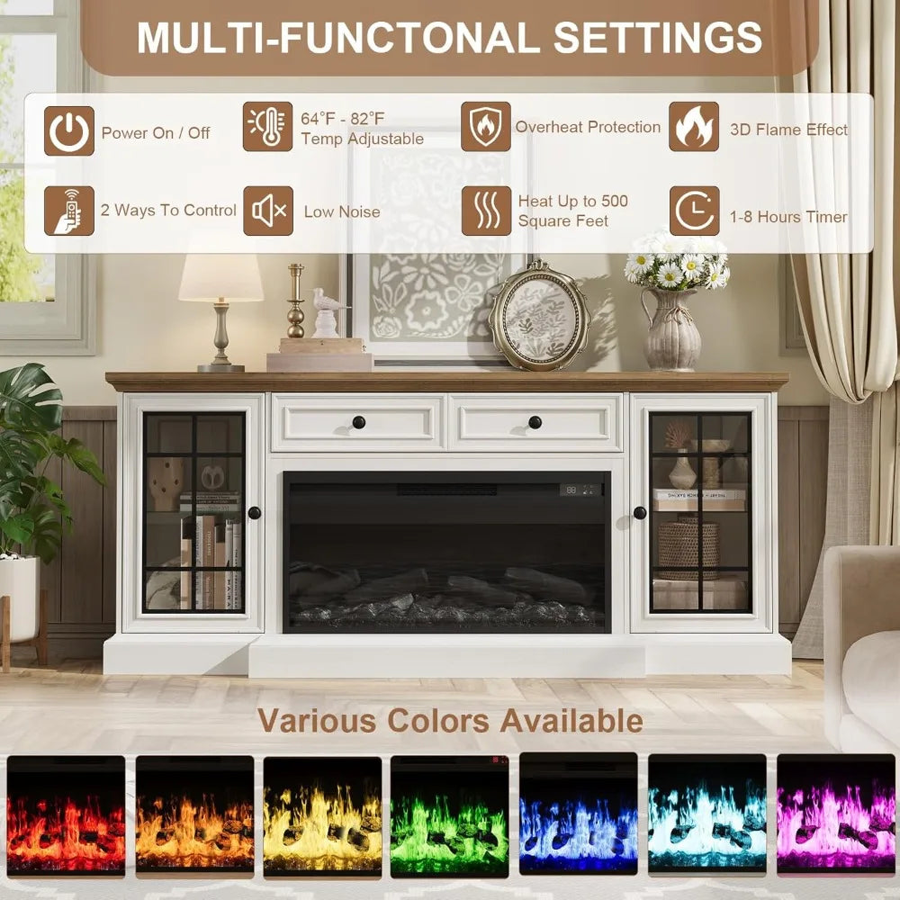 HUANZHUANG Electric Fireplace TV Stand With LED Lights