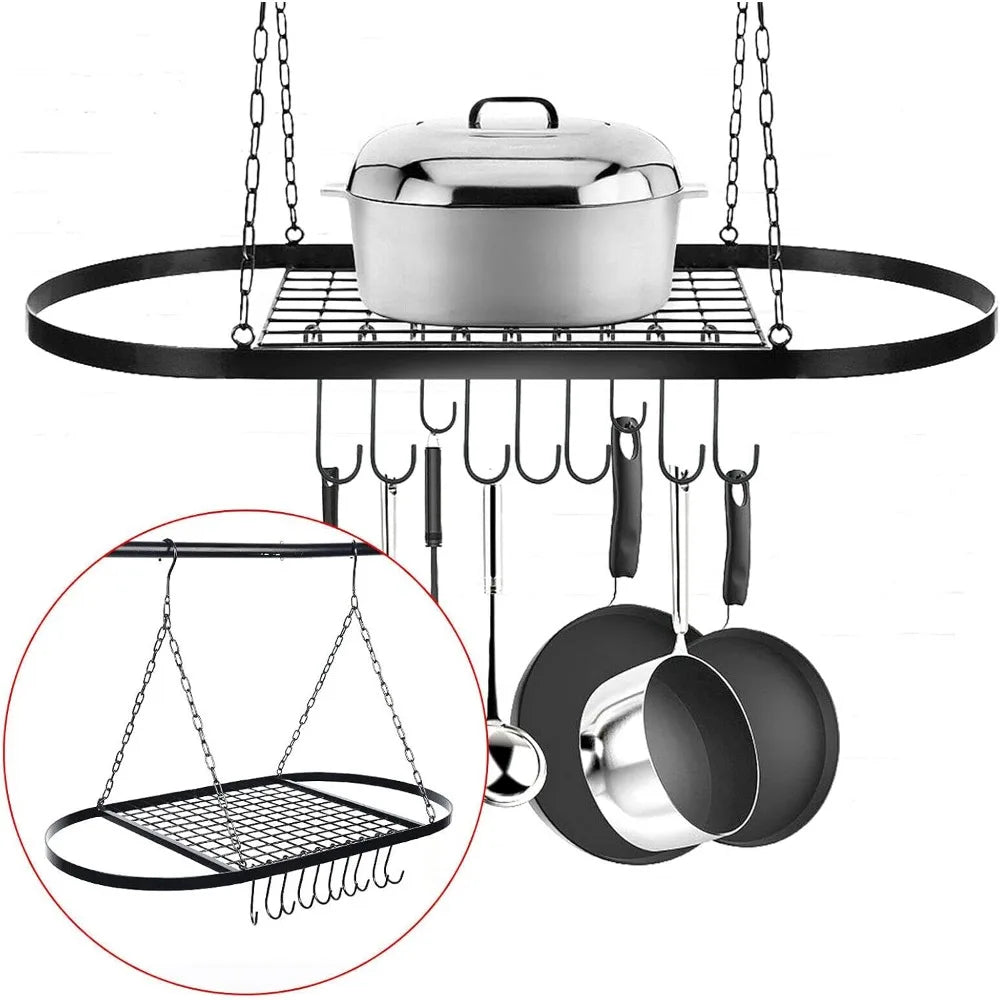 Bymaocar Pot Pan Rack With Shelf And 9 Hooks Wall Mount