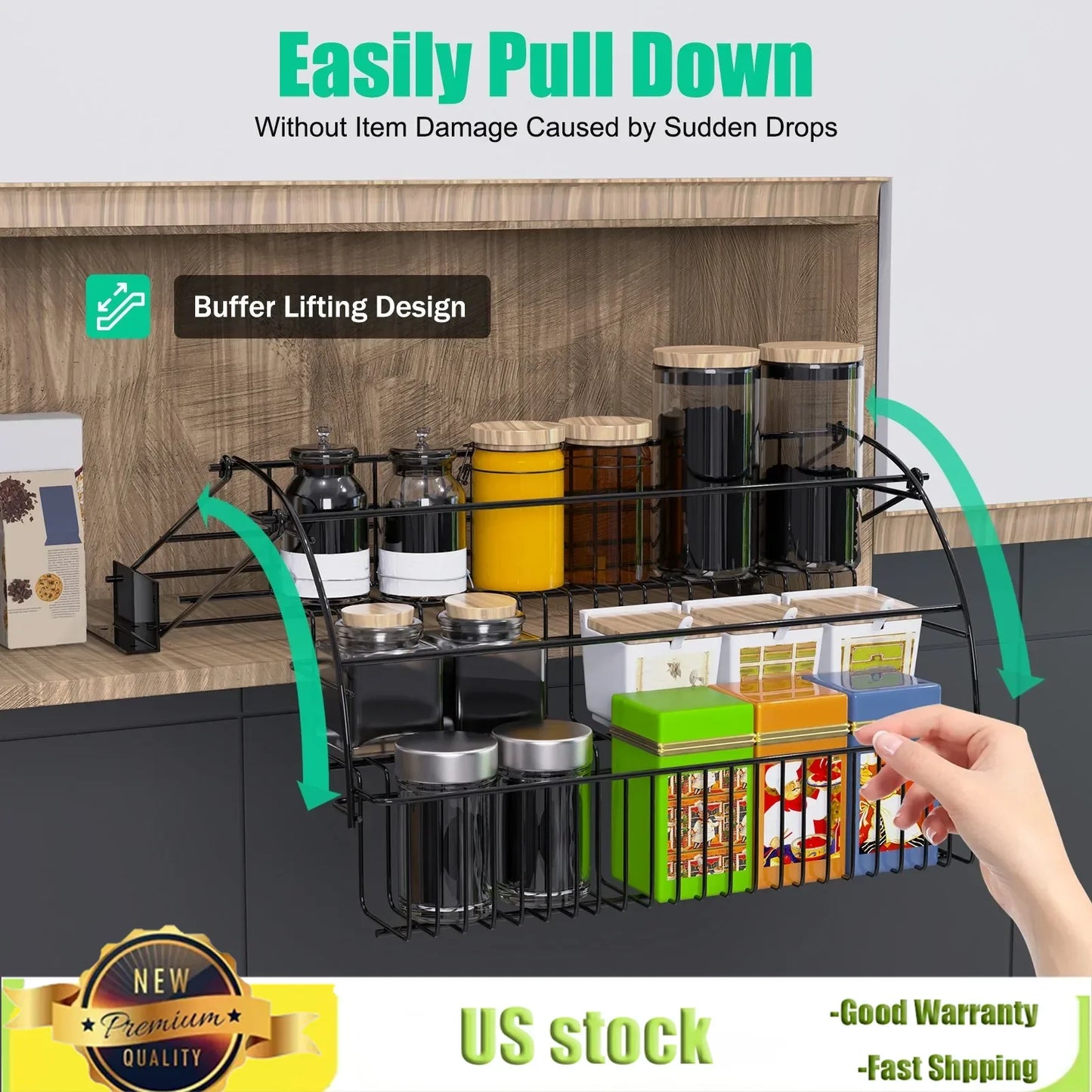 Bymaocar 3 Tier Office Kitchen Spice Rack Telescopic