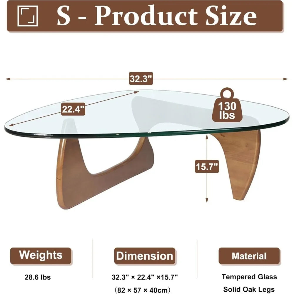 Folded Triangle Glass Coffee Table With Wooden Base