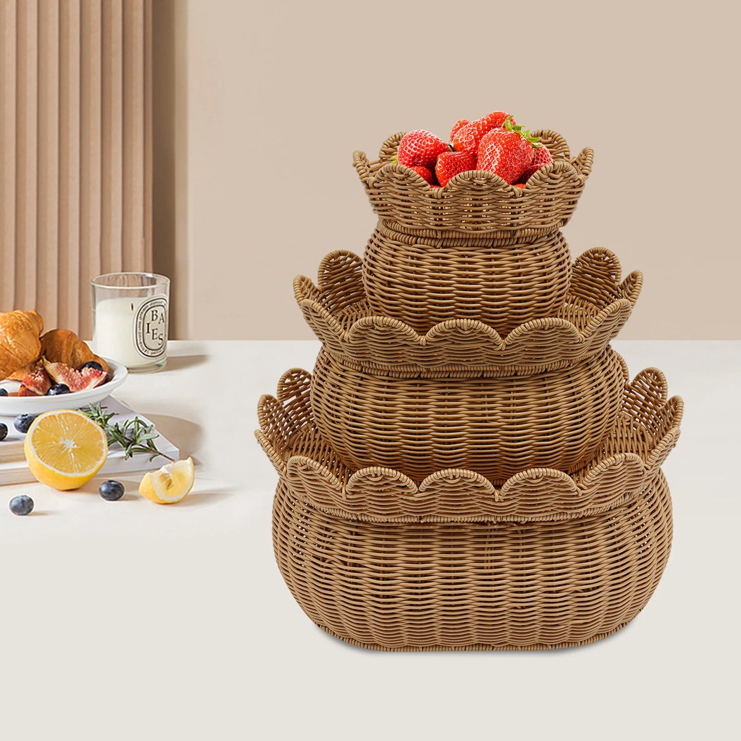 Bymaocar Woven Storage Baskets With Lids Decorative Set