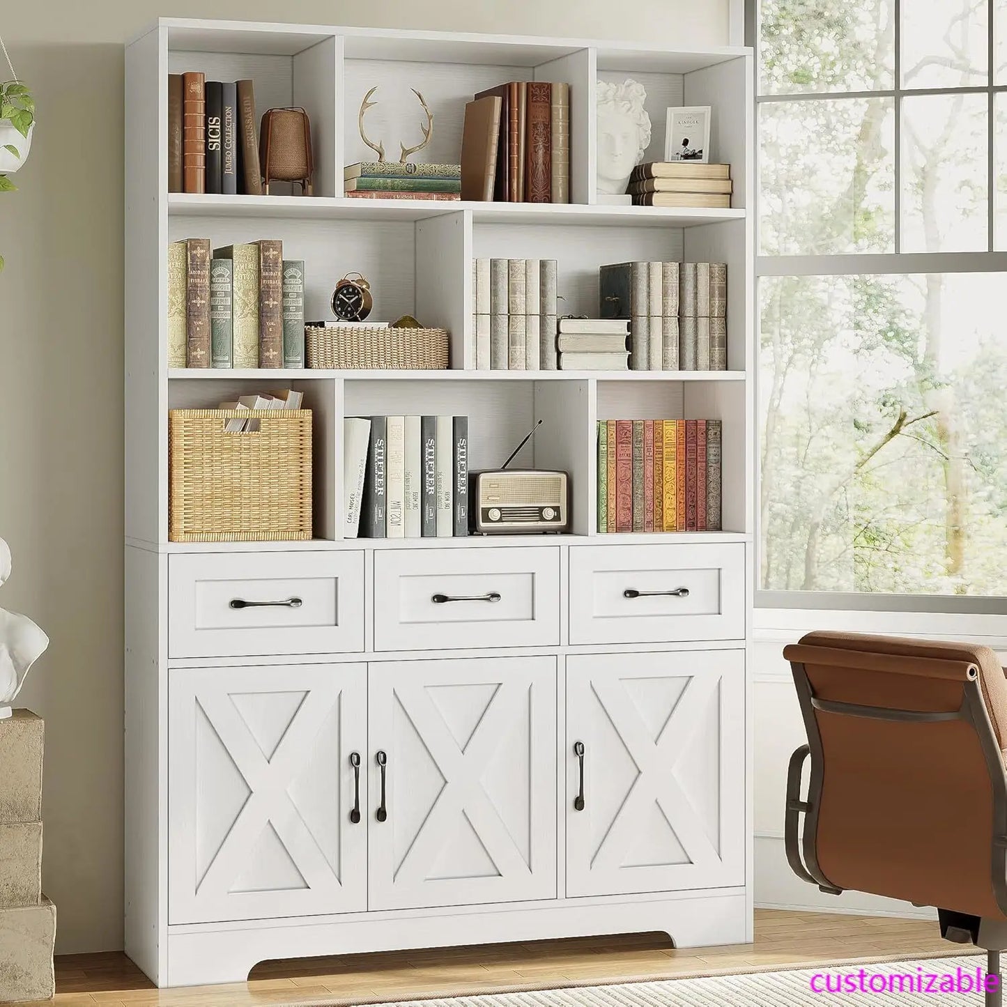 XMSJ Bookshelf With Doors And Drawers Six Tier Cabinet