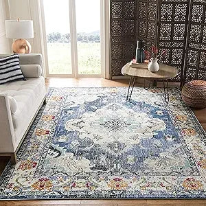 Bohemian Medallion Pattern Area Rug Durable Easy Care