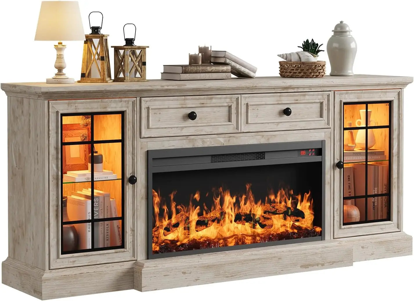 HUANZHUANG Electric Fireplace TV Stand With LED Lights