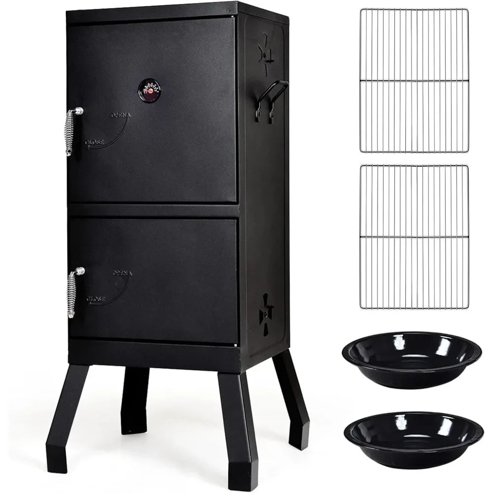 PEISI Vertical Charcoal Smoker With Double Doors And Racks