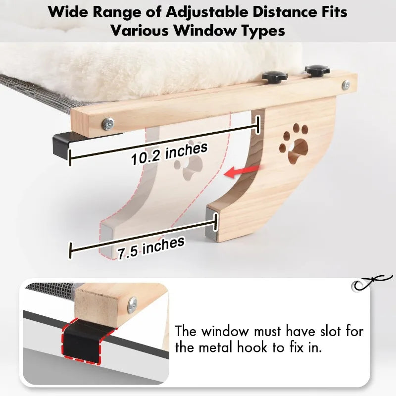 Cat Window Sill Perch Hammock With Cushion Bed Cover Wood and Metal Frame For Large Cats