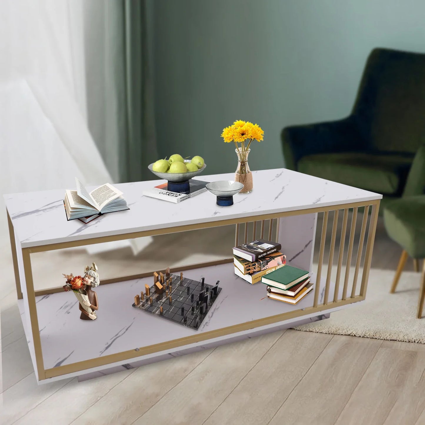 General Use Modern High Gloss Marble Veneer Coffee Table