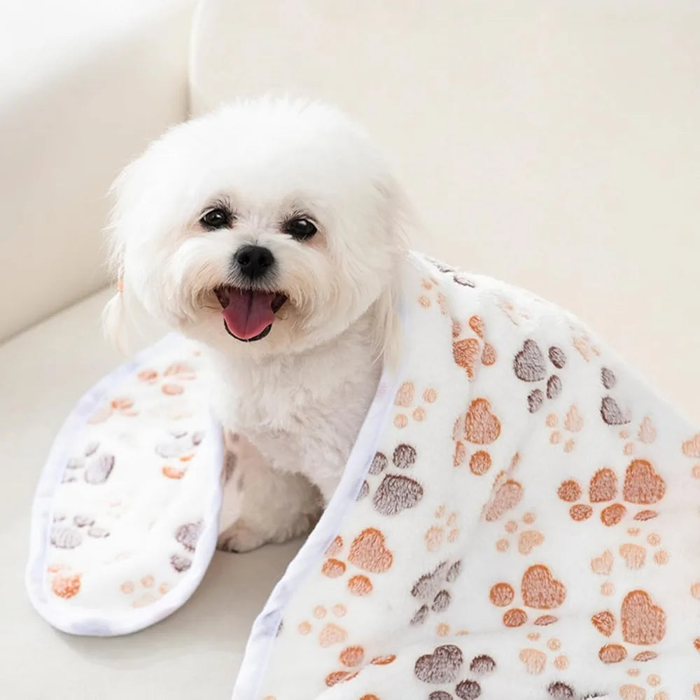 12 Pack Fleece Dog Blankets Paw Print Soft Washable