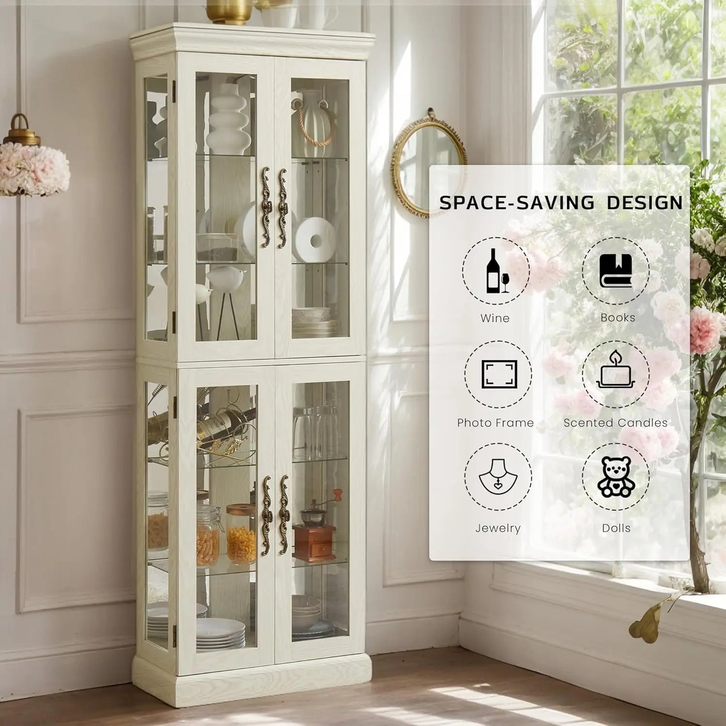 XMSJH Curio Cabinet Glass Display Case With 6 Shelves