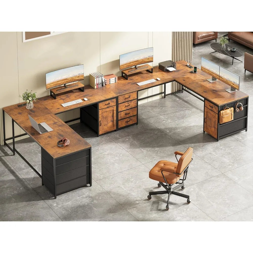 Angduo L Shaped Desk With Five Drawers And Power Outlet