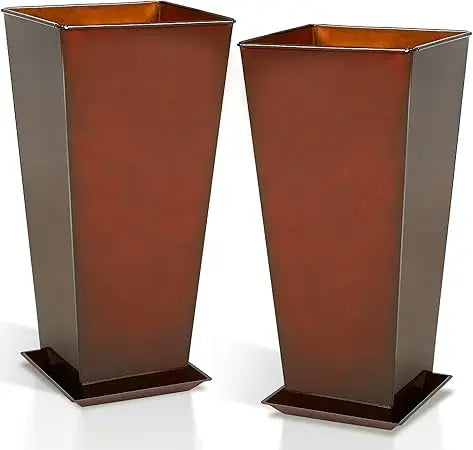Worth Garden Glazed Metal Planter Set of Two Square Pots