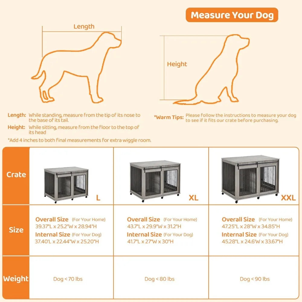 Hign-concerned Dog Crate Furniture Wooden Kennel Barn Door