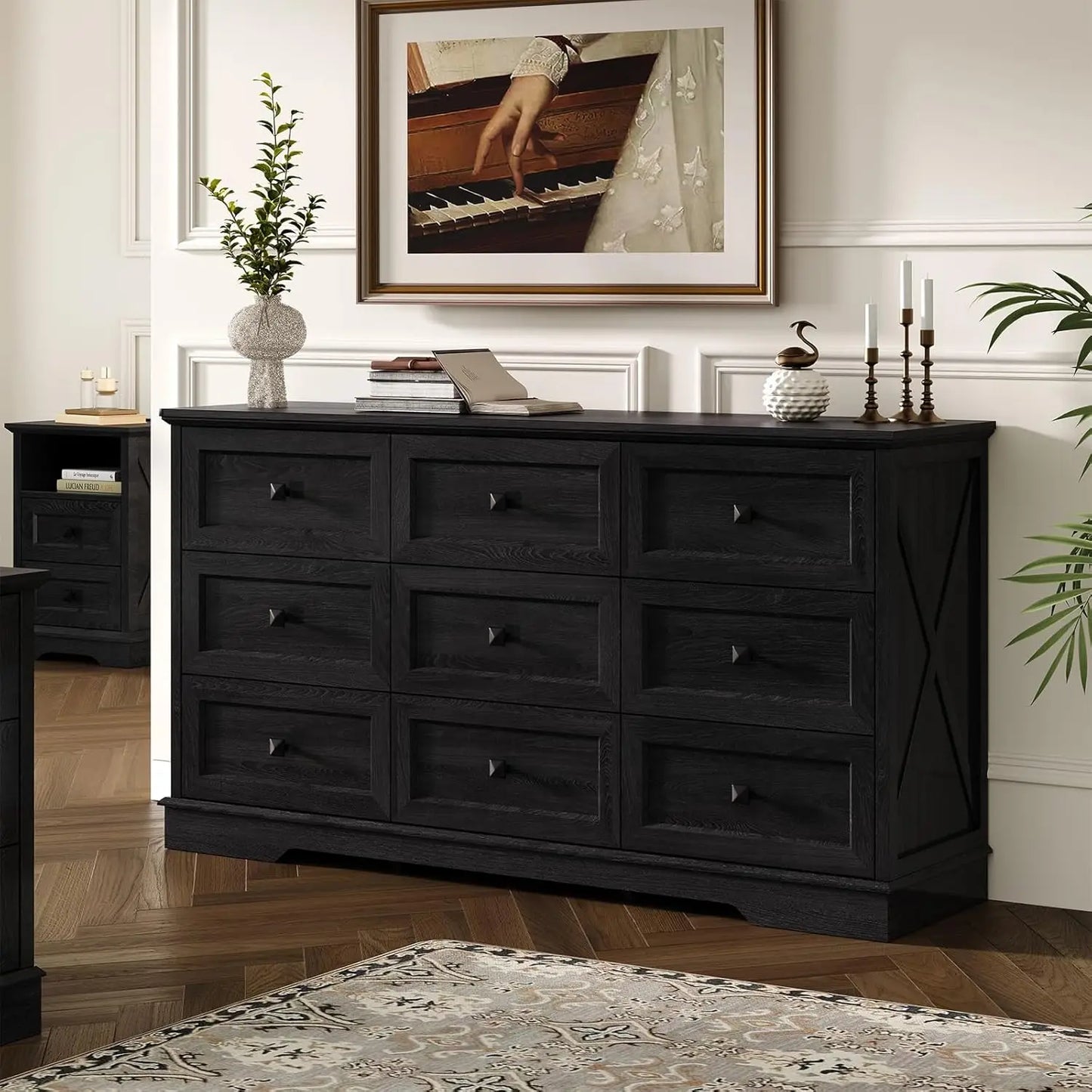 Guangbai Farmhouse 9 Drawer Dresser Wood Storage Chest