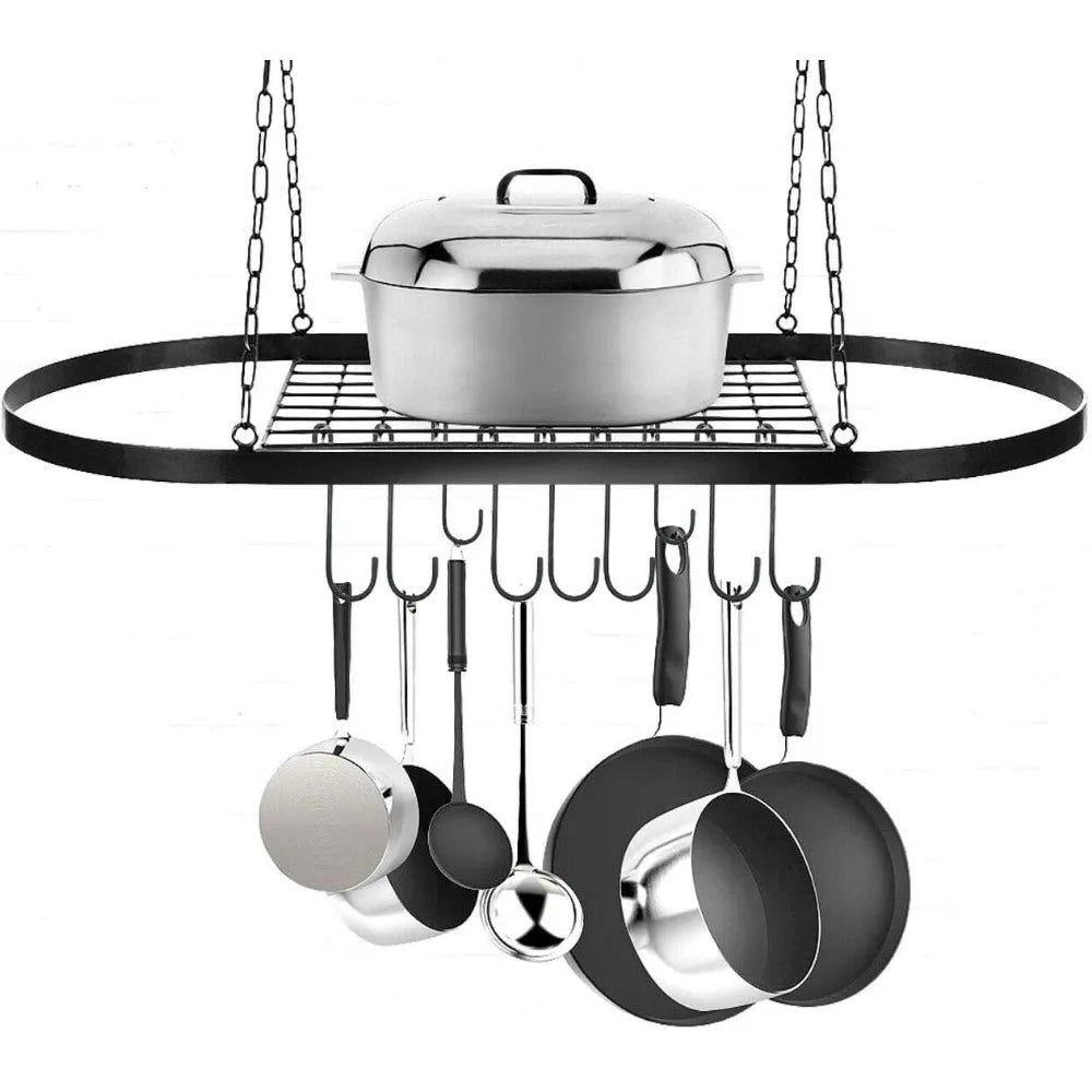 Bymaocar Pot Pan Rack With Shelf And 9 Hooks Wall Mount