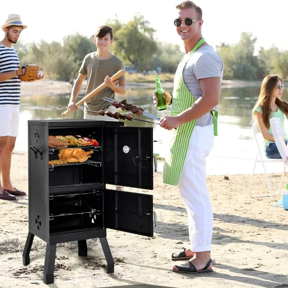 PEISI Vertical Charcoal Smoker With Double Doors And Racks