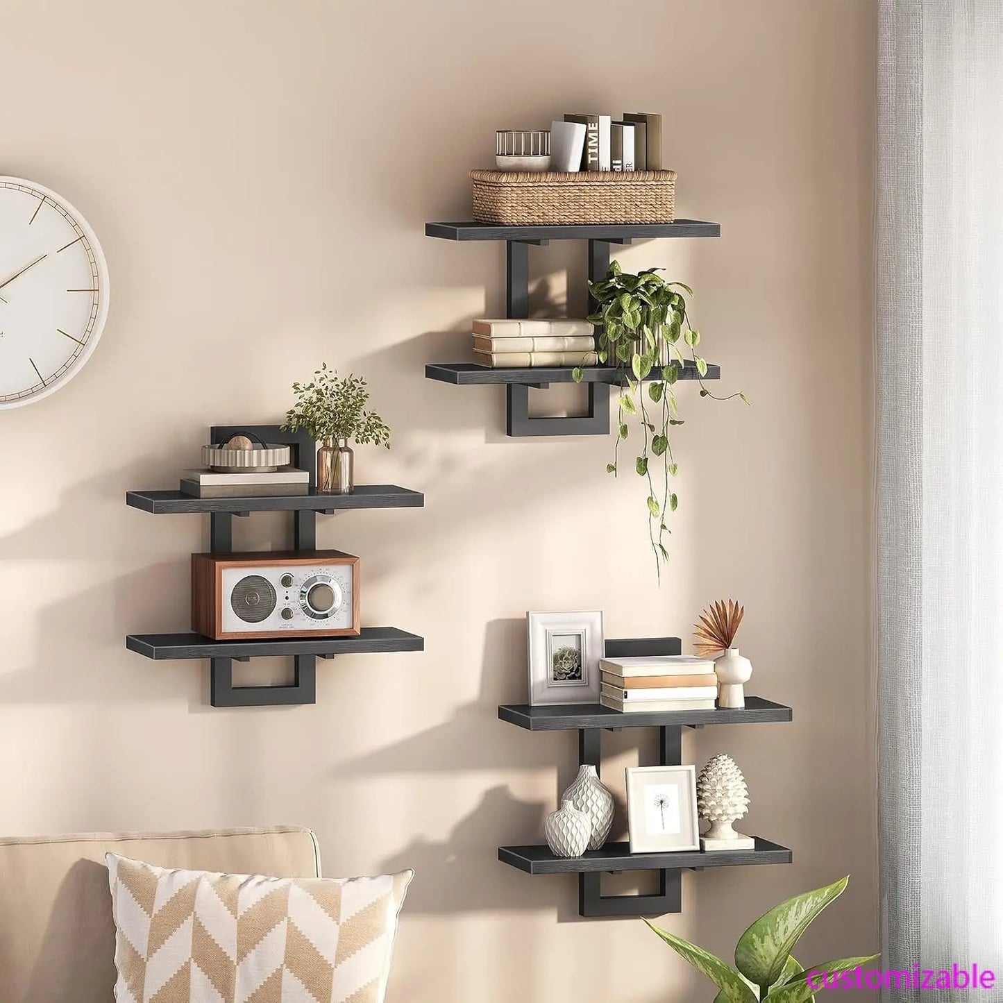 XMSJ Floating Shelves Set Of 3 Wall Mounted 2 Tier