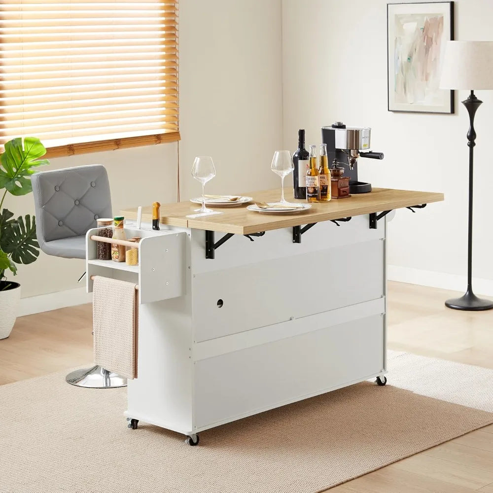 XMSJ Kitchen Island With Power Outlet And Drop Leaf