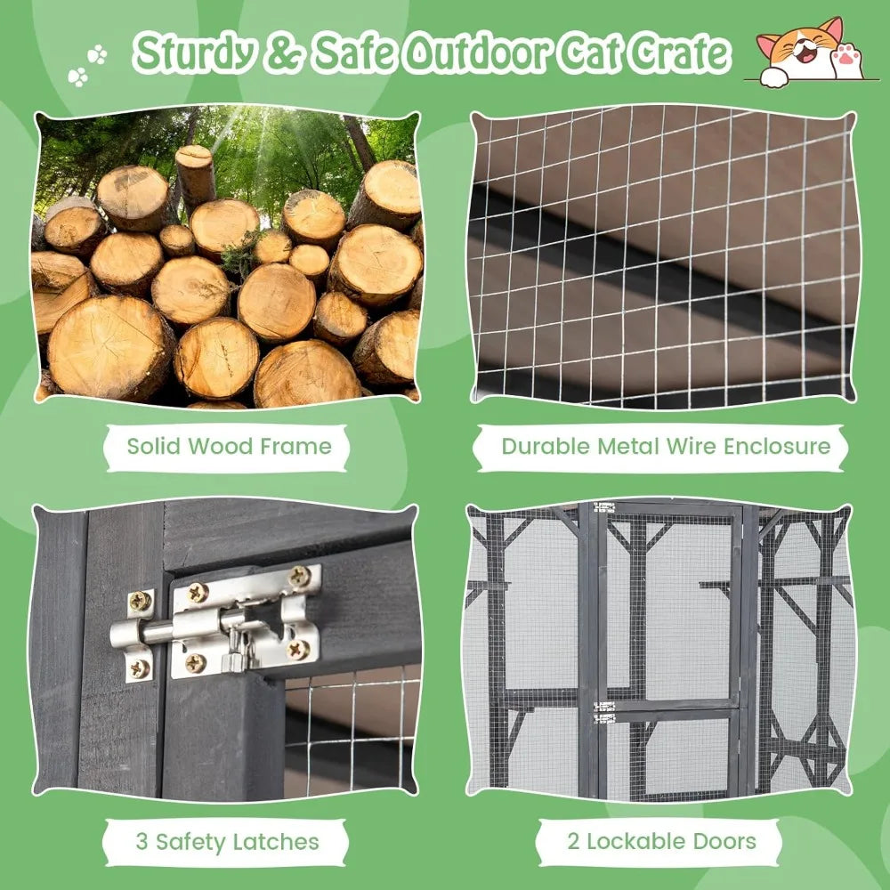 Hign Concerned Outdoor Cat Enclosure Weatherproof Wood Cage