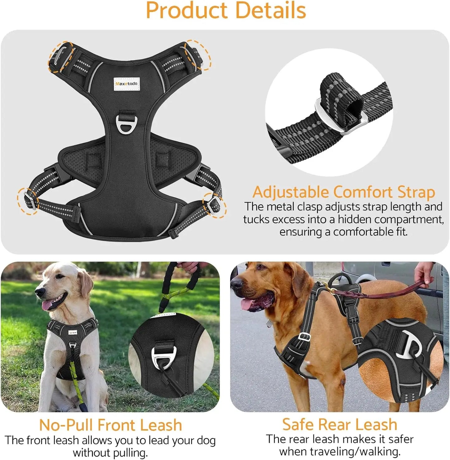 Maxetodo NoPull Adjustable Harness For Large Dogs Comfort