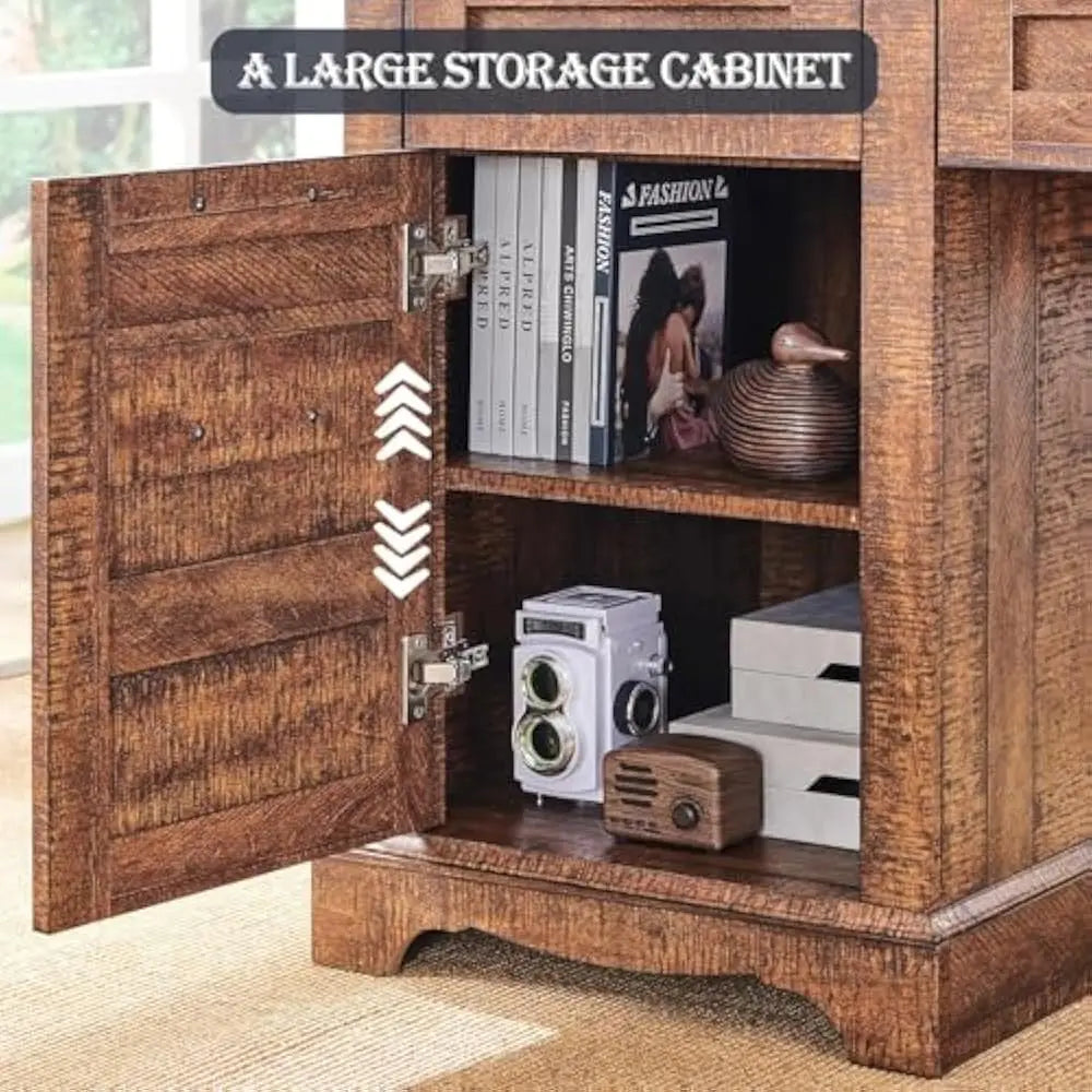 Wood L Shaped Desk With Hutch And Charging Station Storage