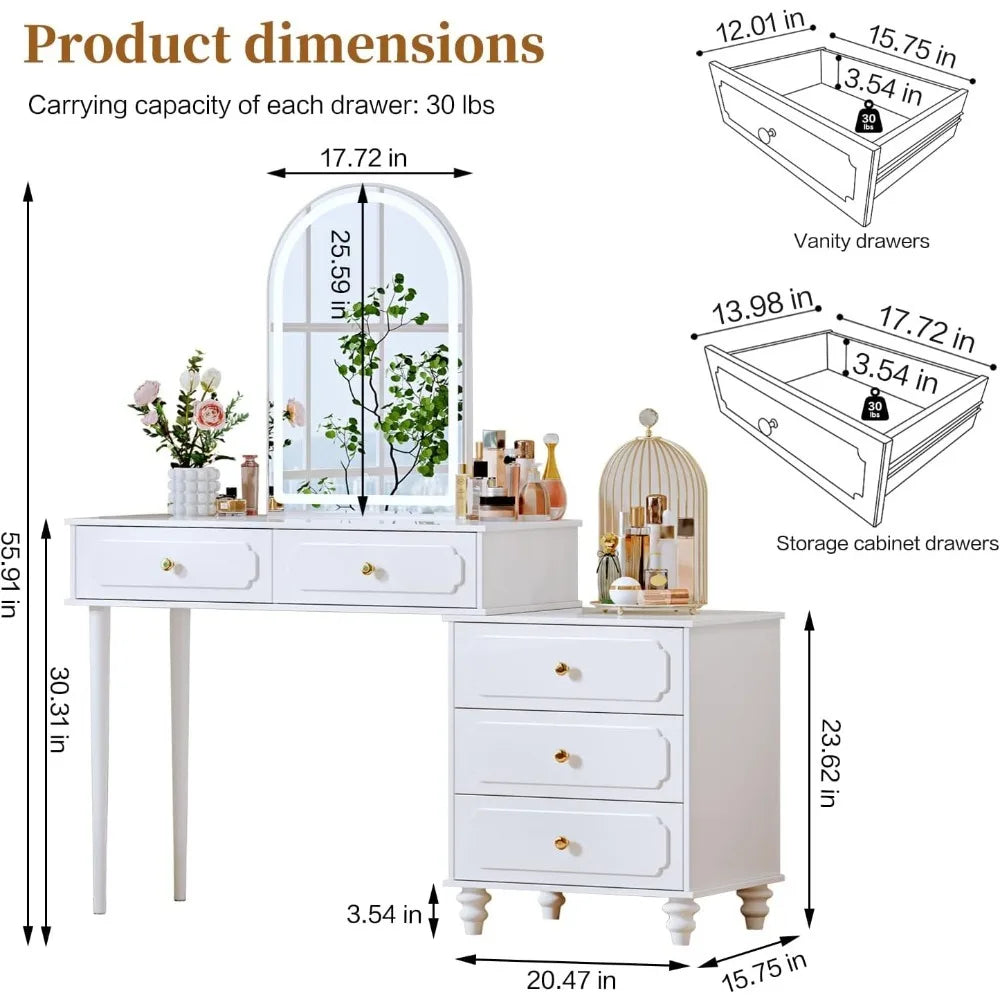 ANGDUO Vanity Desk With Mirror And Lights Modern Makeup