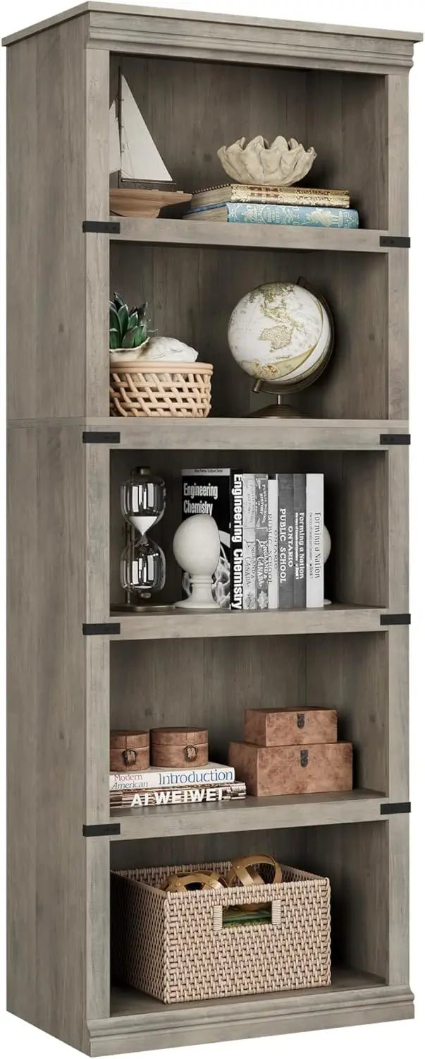 ANGDUO Farmhouse 5 Tier Bookcase With Storage Shelf