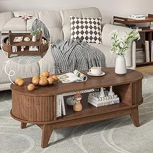 Mid Century Modern Coffee Table With Storage Fluted